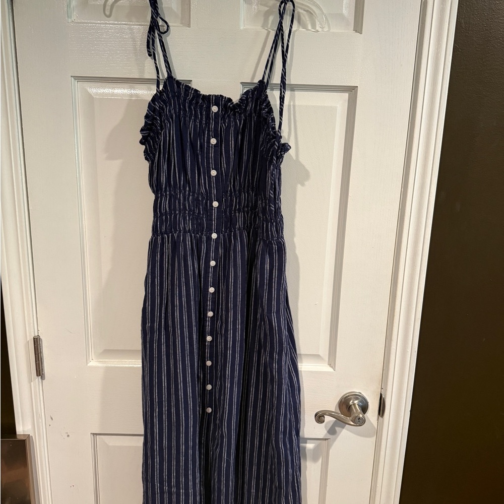Universal Thread Navy Blue and White Striped Button-Front Midi Dress
